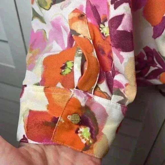 Investments Floral Button Down Tie Front Long Sleeve Top Size 2X - Picture 7 of 10